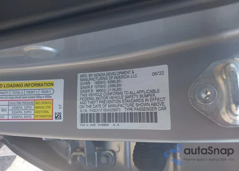 2022 Honda Accord Lx из США, поврежденный, VIN 1HGCV1F15NA059570